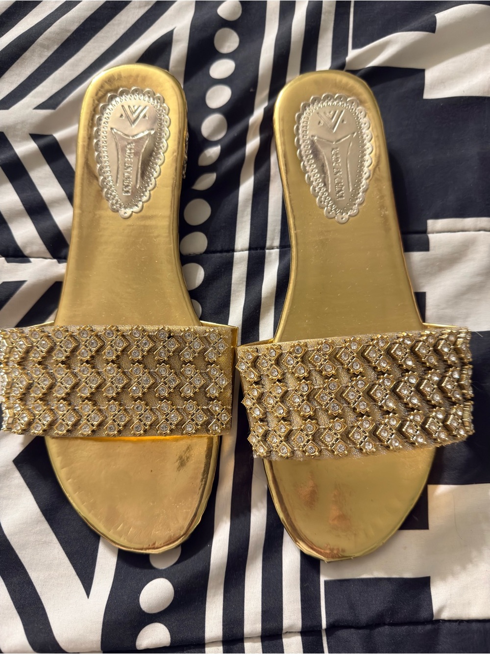 Gold Embellished Slide Sandals - Women